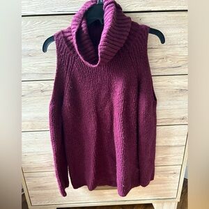 Deep purple sweater top with shoulder cut outs
